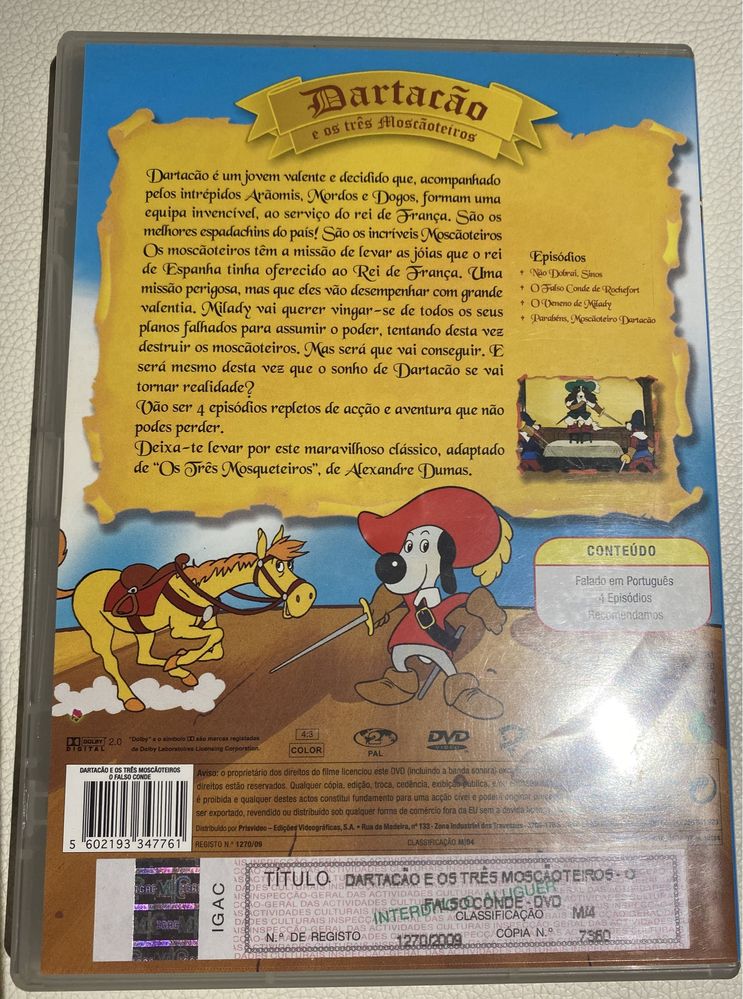 Dvd “Dartacão e os 3 moscãoteiros”