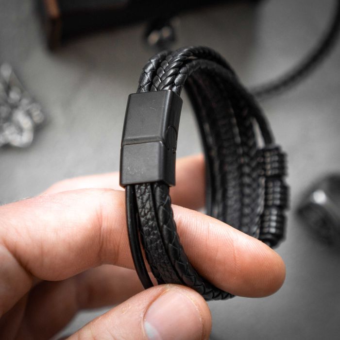 Браслет чоловічий шкіряний BLACKROCK: L2 чорний плетений