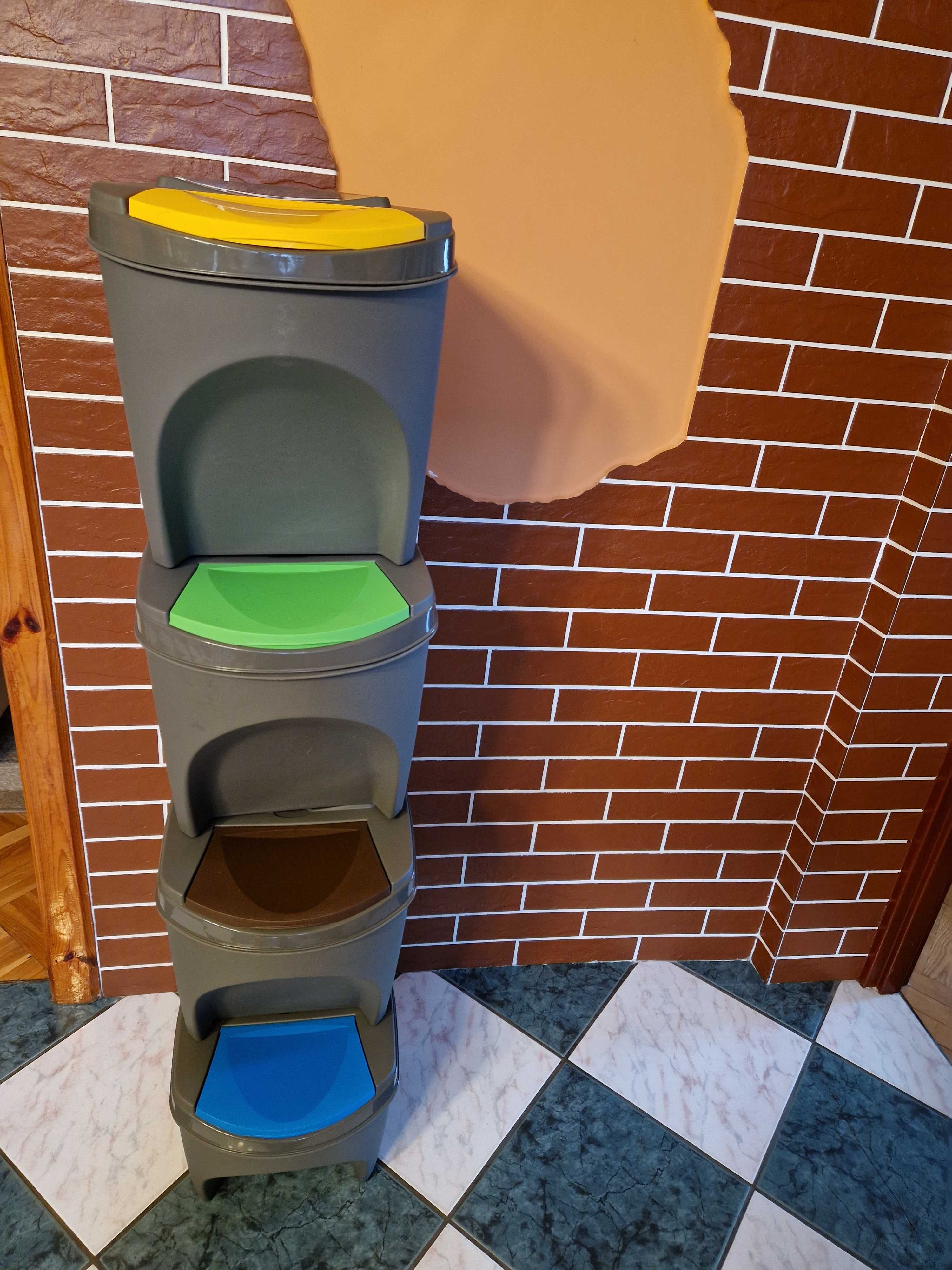 Zestaw Koszy na Śmieci 4x25L Segregacja Odpadów Kosz Szary Recykling