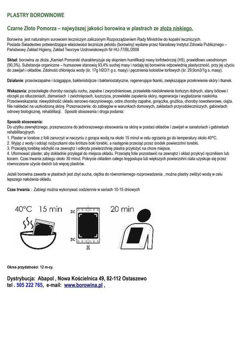 20szt. DUŻE okłady borowinowe 30x40 cm borowina w plastrach reumatyzm
