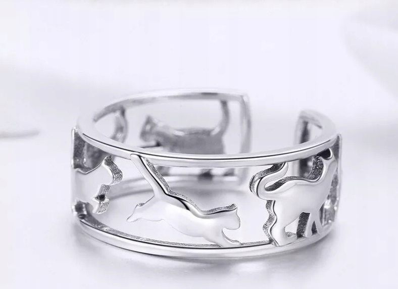 Kot damski pierścionek srebrny 925 otwarty prezent