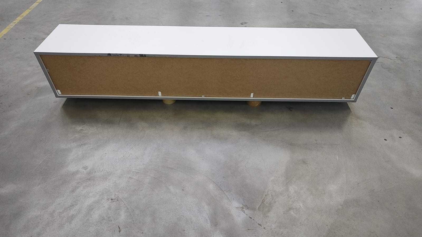 Szafka RTV - 175 cm, biała + złote dodatki,  nóżki