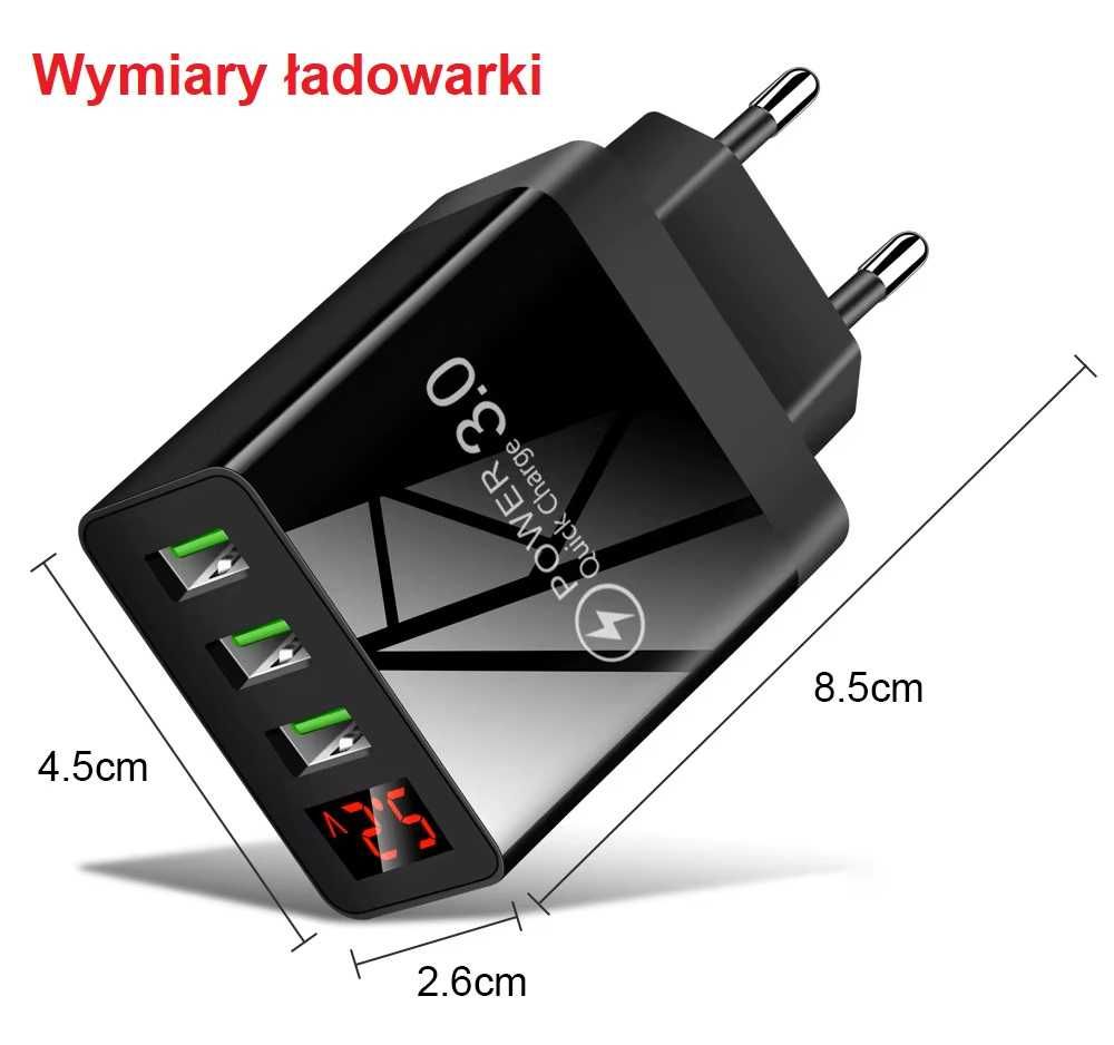 Ładowarka 3 x USB QC 3.0 Quick Charger wyświetlacz cyfrowy