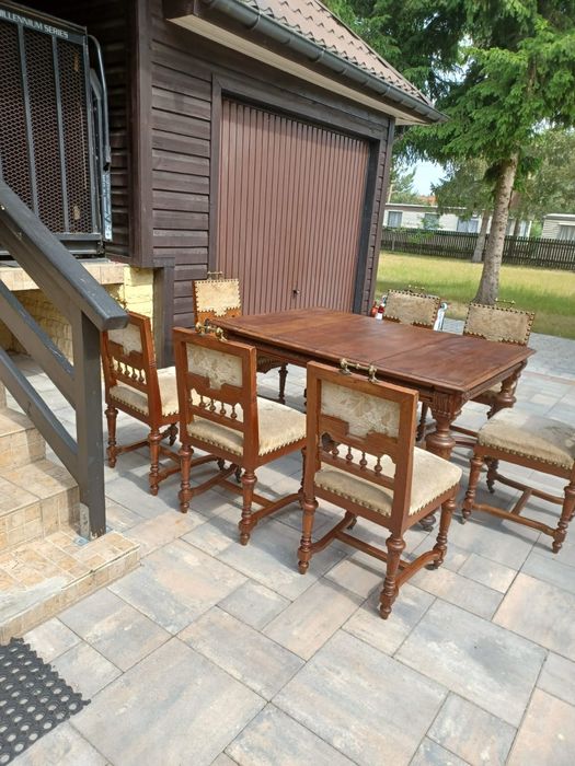 Stół dębowy, antyk + 7 krzeseł