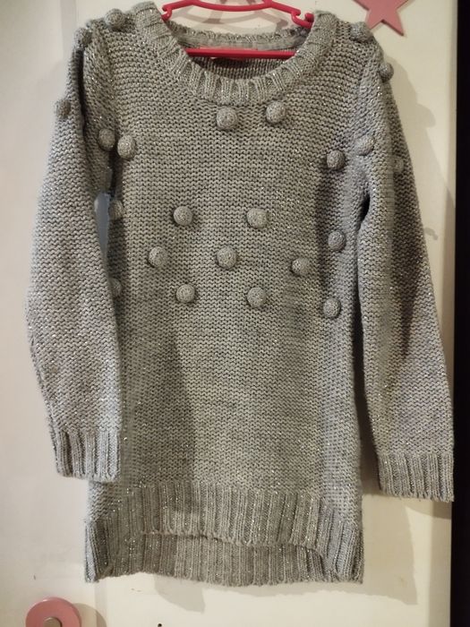 Wełniany sweter z pomponami Matalan 6-7lat 116cm wełna