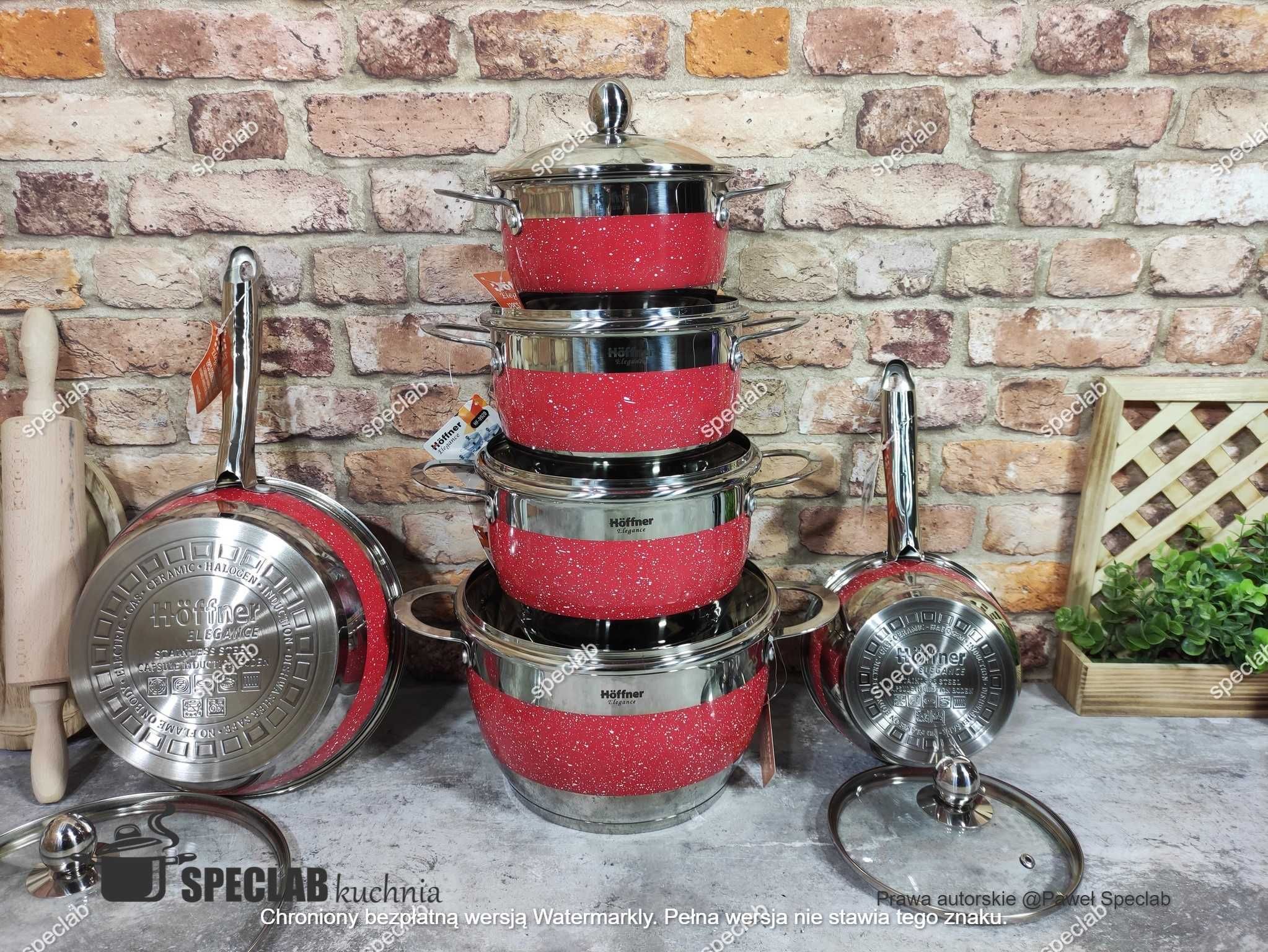 Komplet garnków HOFFNER HF-9920 RED. Gaz, indukcja, halogen