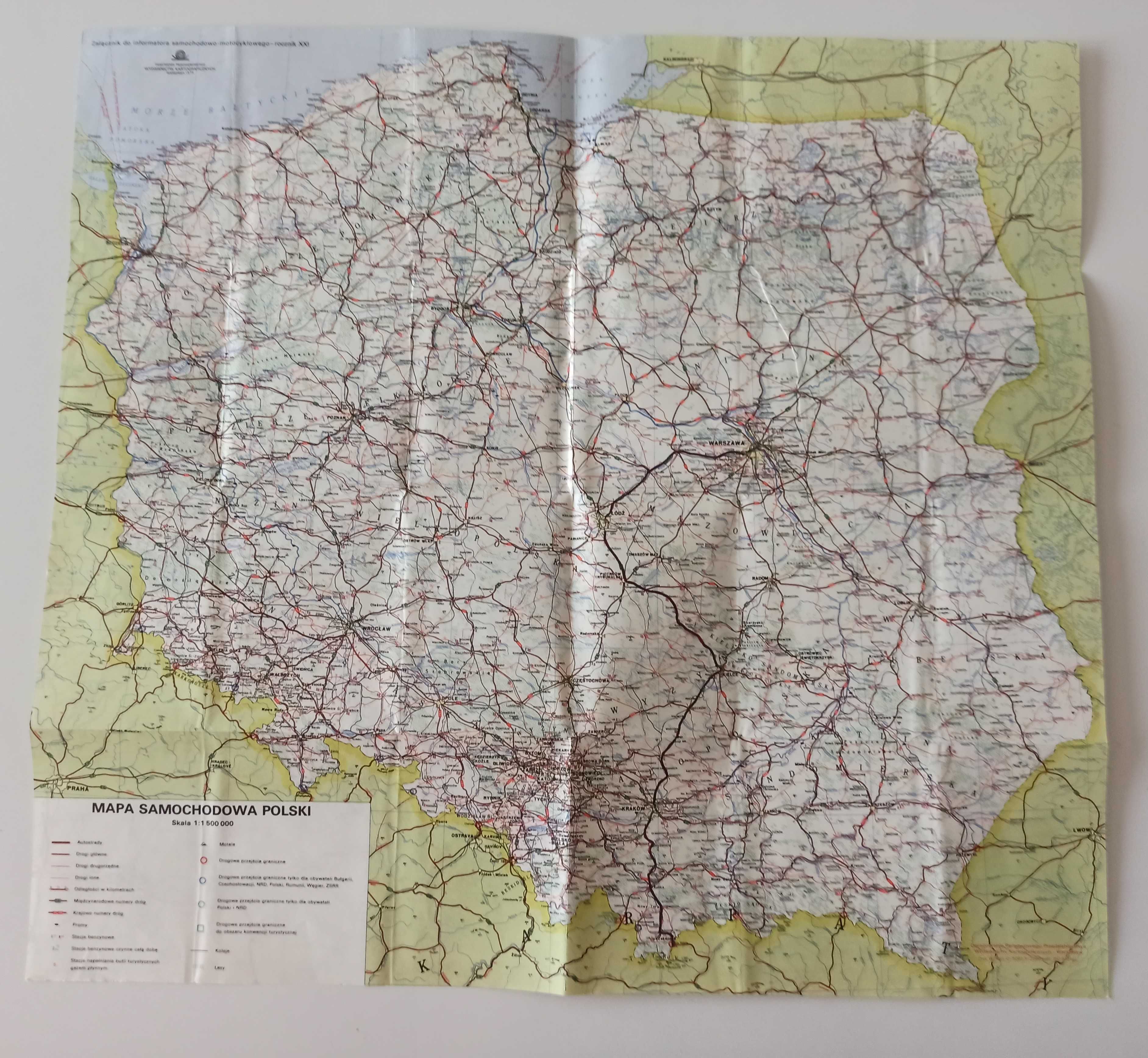 stara mapa samochodowa Polski z 1976 roku PRL