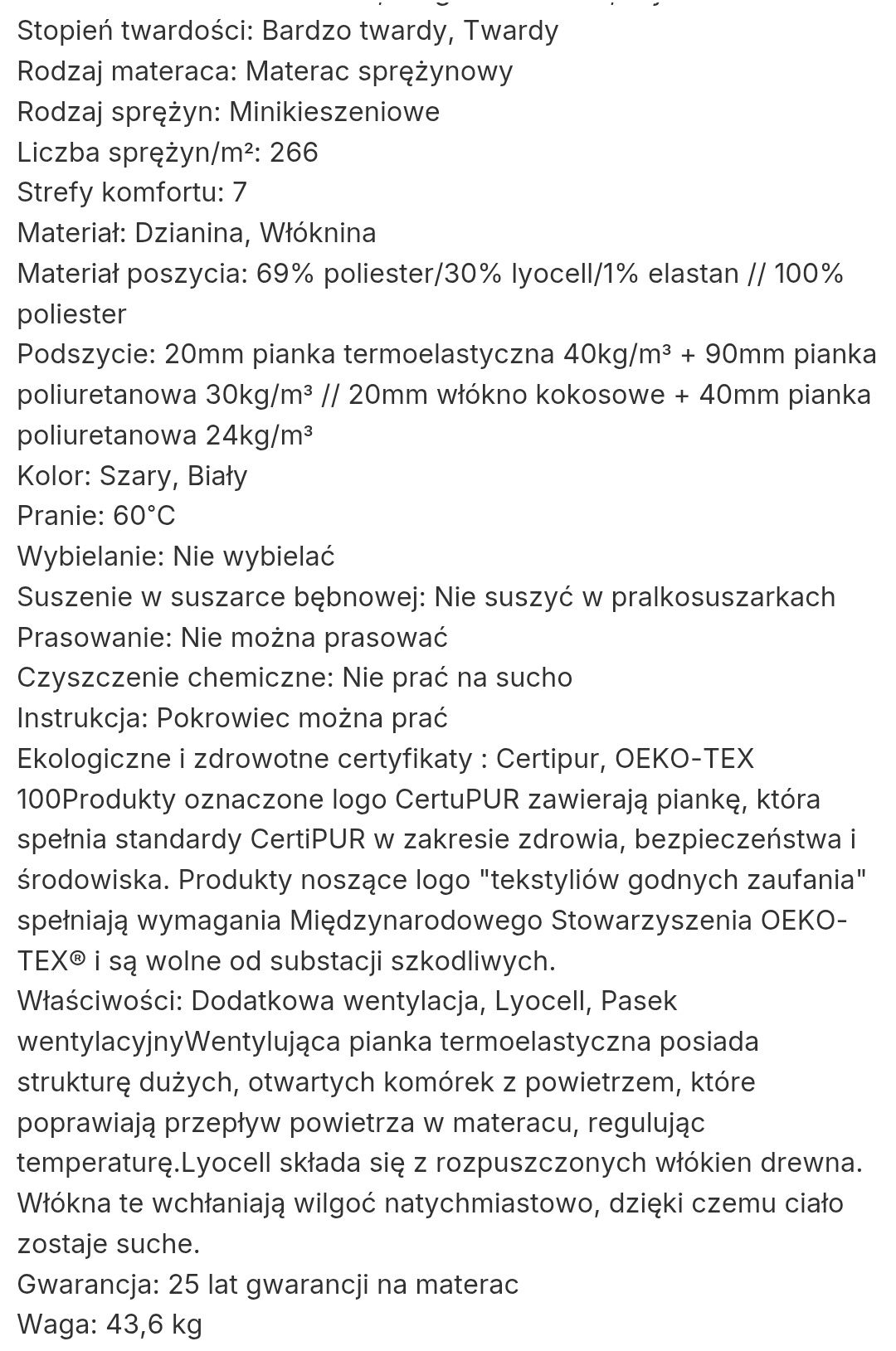 Materac Jysk 160X200 Gold S95 Dreamzone twardy piankowy sprężynowy HR