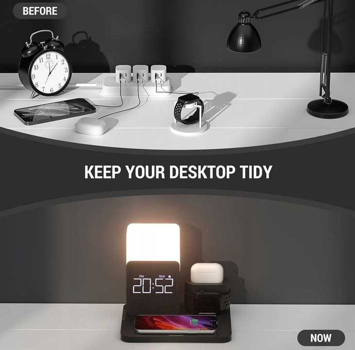 COLSUR STACJA ładująca bezprzewodowa 3 w 1 Z LAMPĄ (OPIS!)