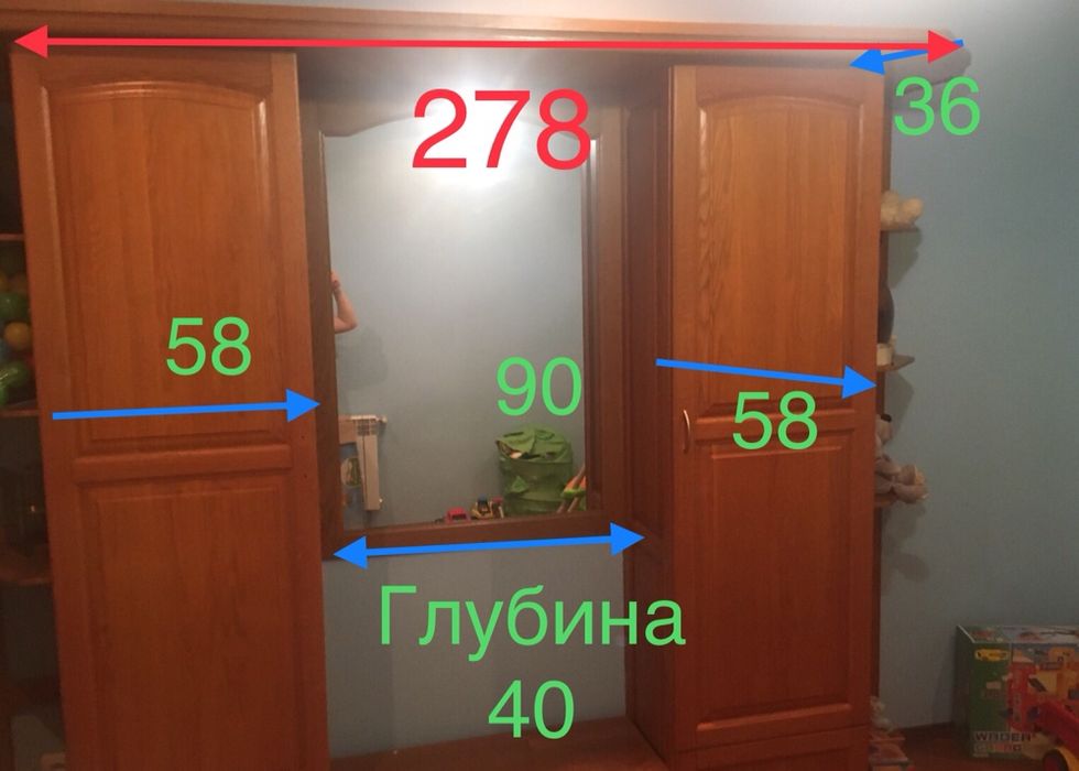 Шкаф, зеркало, туалетный столик, полка, ящики