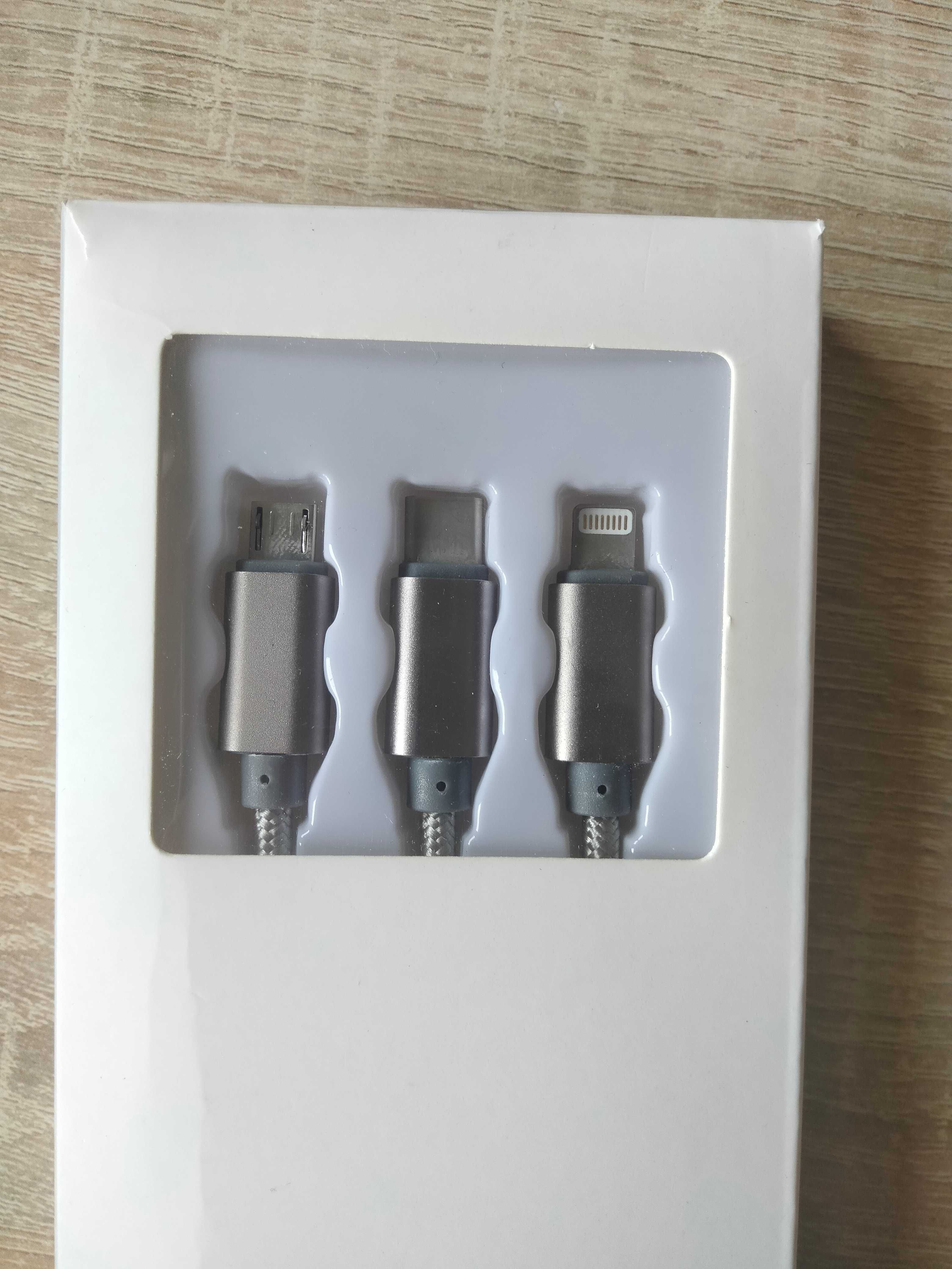 kabel do ładowarki 3w1 microUSB USB-C lightning