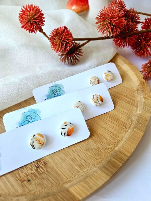 Sztyfty kłosy handmade kolczyki ręcznie robione glina poliomerowa