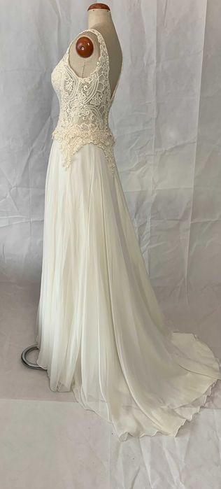 Nowa zwiewna suknia ślubna linia A Boho Tren ivory 38 M cottagecore