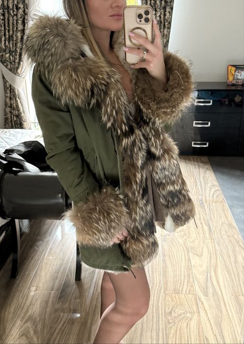Kurtka parka nowa z futrem naturalnym S khaki