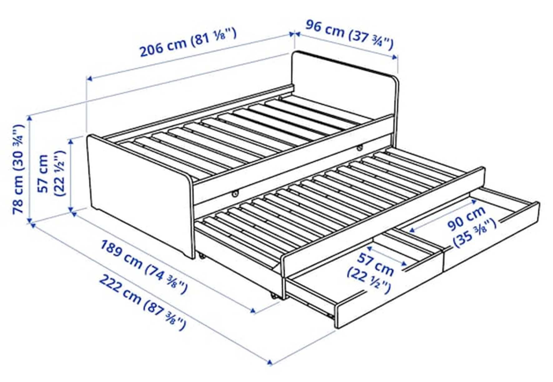 Cama IKEA com  2 camas 90x200, 2 gavetas, 2 estrados e 1 colchão