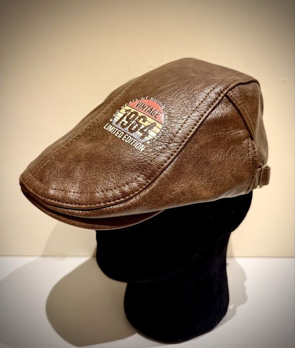 Kaszkiet męski skórzany brąz