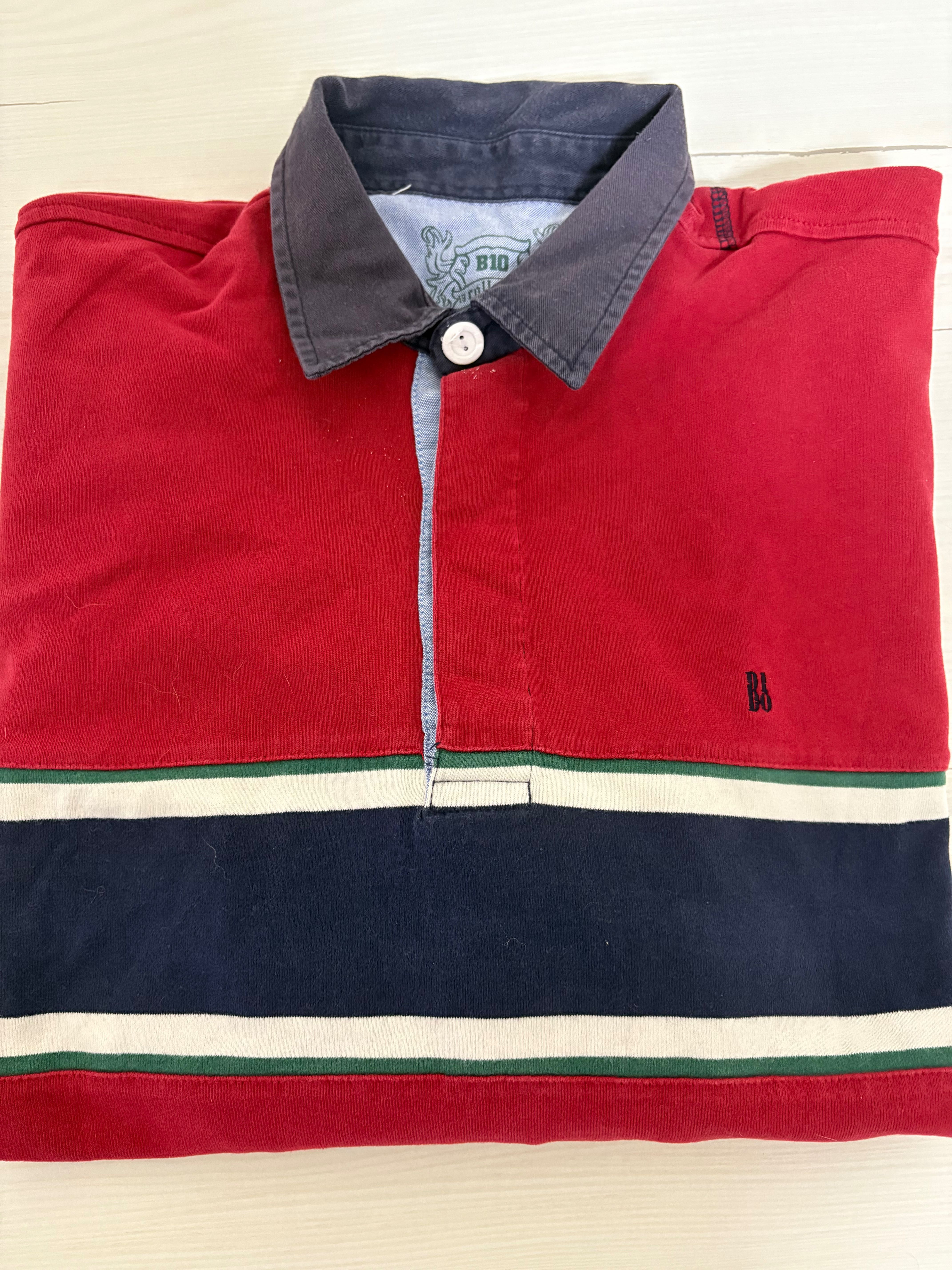 Polo Vermelho com Riscas Azuis |Induylco|Manga Comprida100% Algodão XL