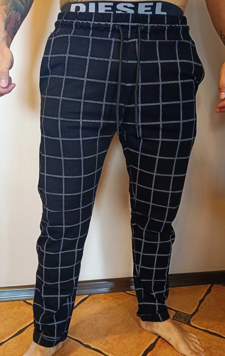 Spodnie eleganckie, czarne w kratkę, męskie, rozmiar m