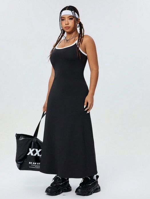 Sukienka Maxi Z Krzyżującymi Się Ramiączkami Czarno-Biała  Shein 5Xl