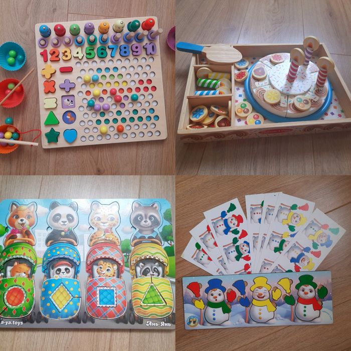 Деревянные,развивающие игры,сортер,Инь-Янь,снеговик,Звери в колясках