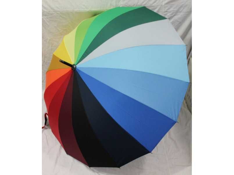 Женский зонт трость радуга 16 спиц радужный зонт радуга полуавтомат