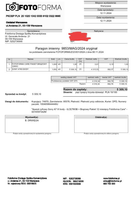 SONY A7 III Body, Przebieg: 1921. Gwarancja