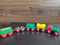 Деревянный поезд на магнитах, локомотив, вагоны + подарок (вагон)