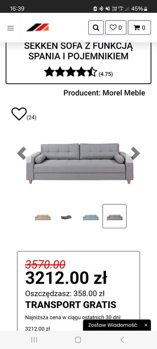 Sekken prawie nowa sofa z funkcją spania i pojemnikiem na pościel