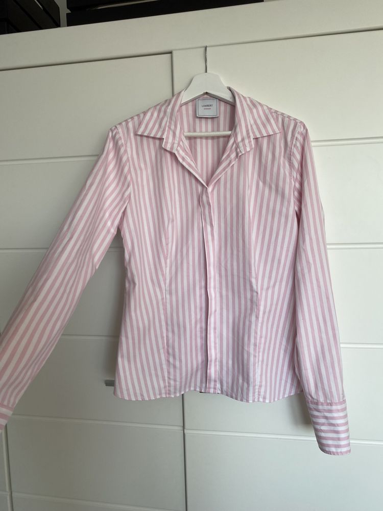 Biało różowa bawełniana koszula w pionowe paski lambert 40