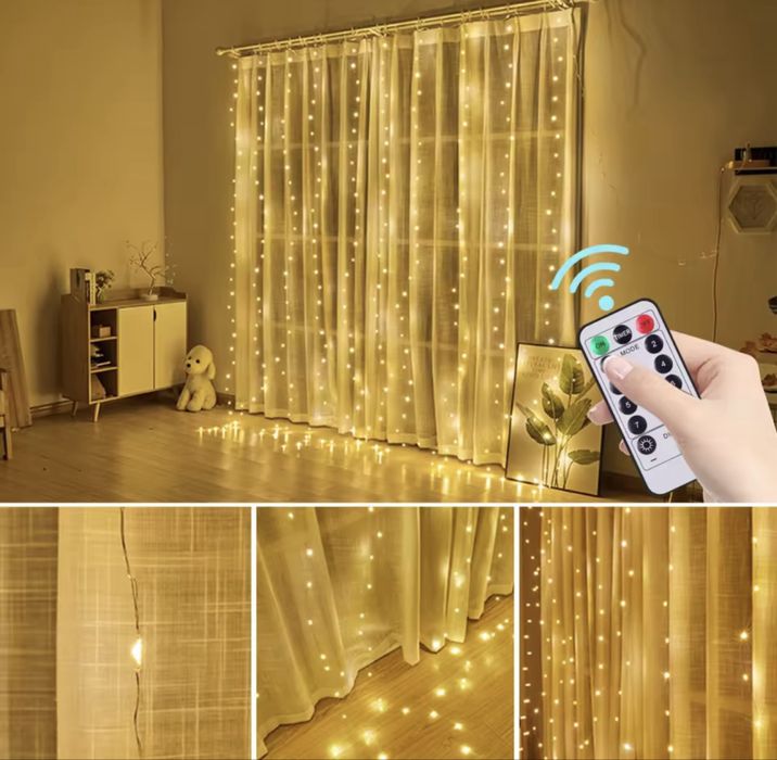 Lampki świąteczne kurtyna led światełka żółte 3x2m 200led