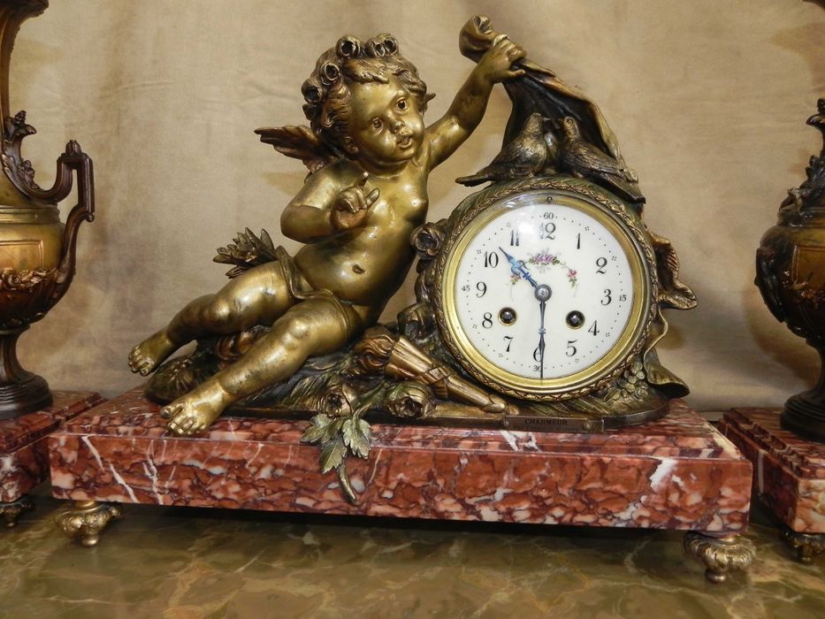Zegar kominkowy figuralny, sygnowany antyk, L.&F. Moreau