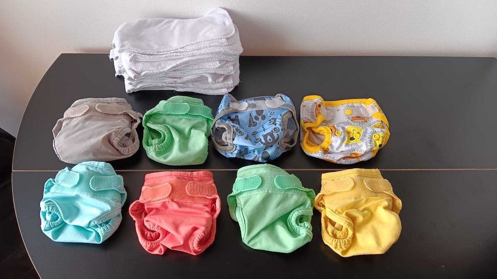 8 fraldas recém-nascido reutilizáveis como novas, inclui absorventes