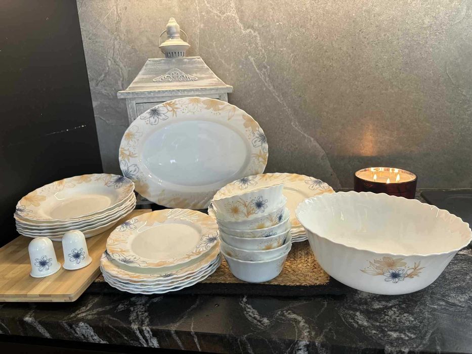 Talerze 28 elementów OPAL - 5 wzorów - bardzo wytrzymałe na uderzenia