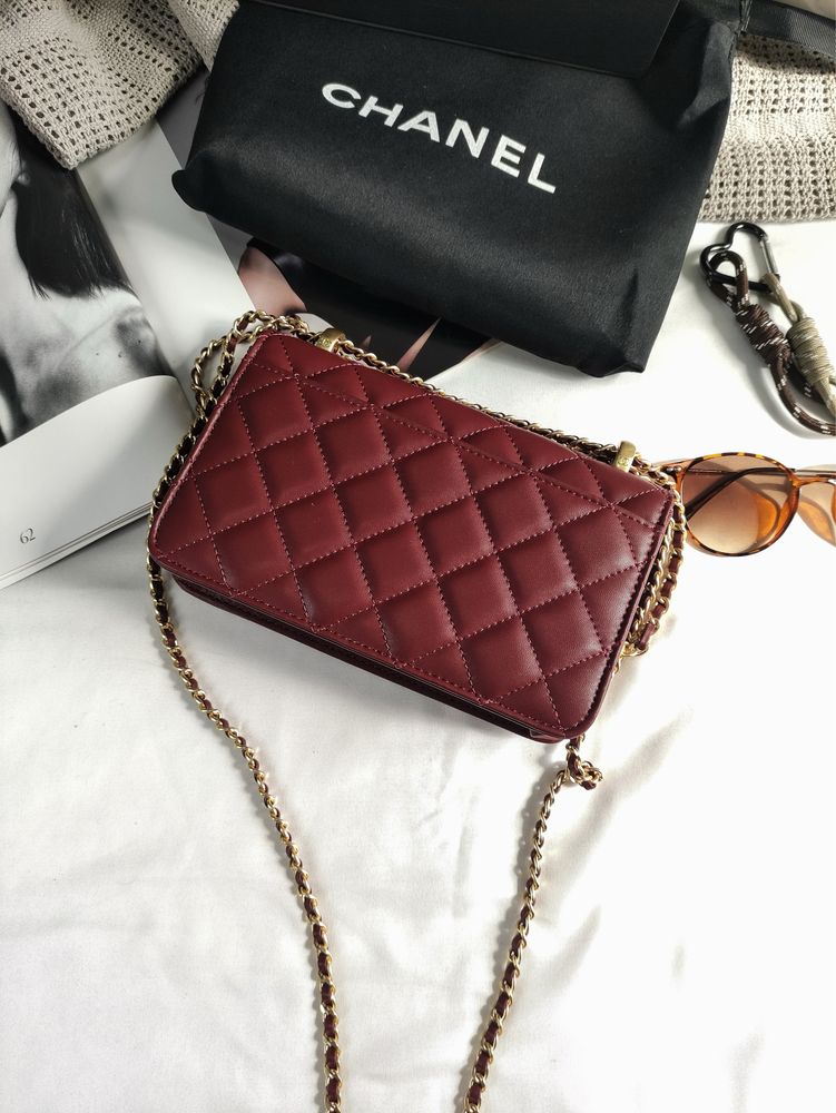 Сумка Chanel WOC Quilted Perfect Fit Wallet On Chain шкіра | бургунді