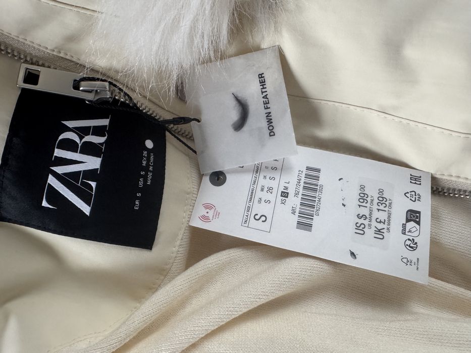 Zara kurtka puchowa zimowa S 36 futerko