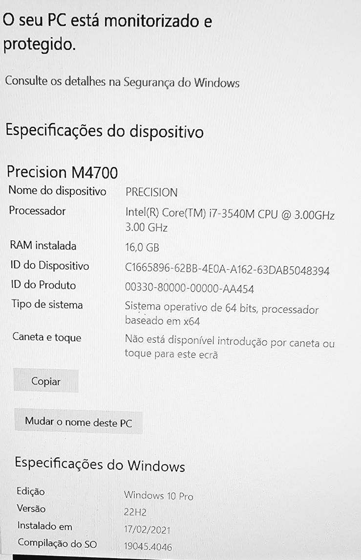 Computador portátil workstation DELL PRECISON M4700