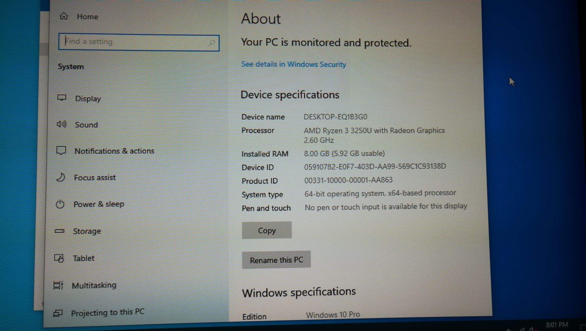 Системний блок HP Slim Desktop AMD Ryzen™ 3 3250U (2.60Ghz) 8GB RAM