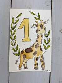 Kartka okolicznościowa urodzinowa urosziny żyrafa boho wianek roczek 1