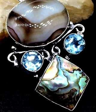 Srebrny Naszyjnik: Agat Blue Topaz Tęcza Abalone