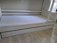 Łóżko piętrowe drewniane białe 180x80 materace w komplecie, szuflada
