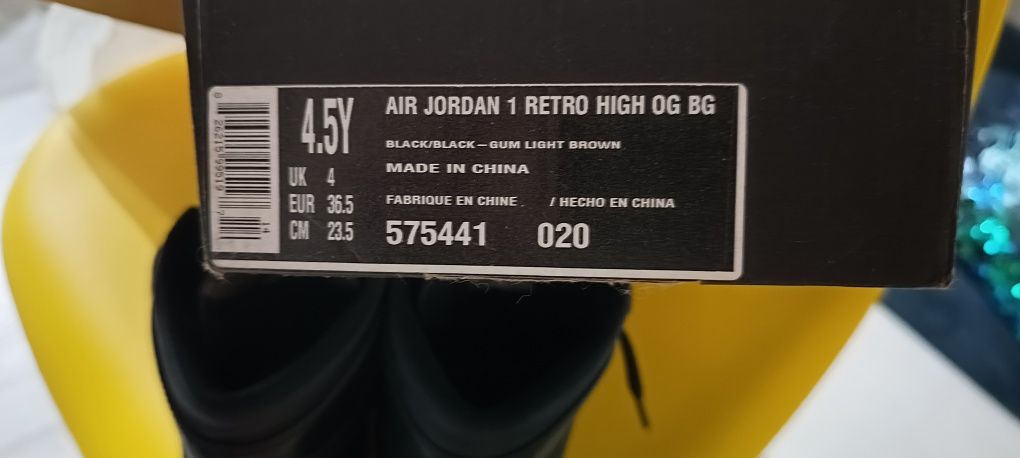 Nike Air Jordan 1 Retro High Og Bg Black Gum buty 36 sneakersy