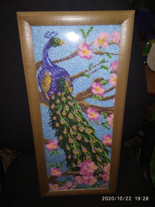 Картина ПАННО "Павлины" 2 варианта.: Часы!  бисером.Полная зашивка!