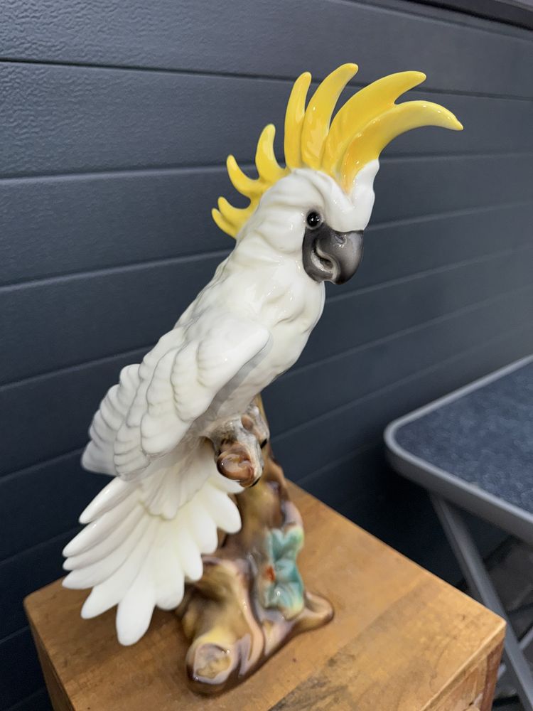 Figurka papuga kakadu porcelanowa – włoska, ręcznie malowana, vintage