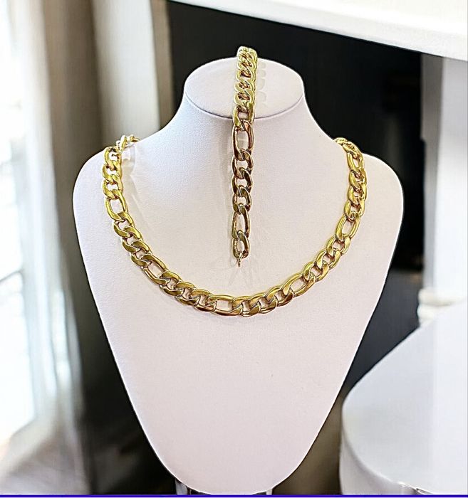 Komplet Męski Łańcuszek i Bransoletka Splot Figaro Stal