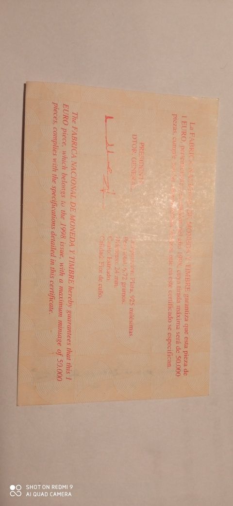 Moneta 1 Euro Hiszpania 1998r Srebro