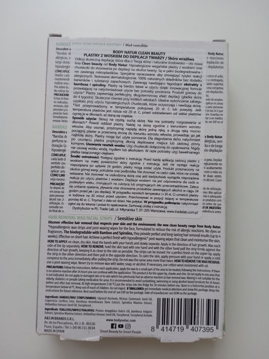 BODY NATUR Clean Beauty plastry z woskiem do depilacji do twarzy