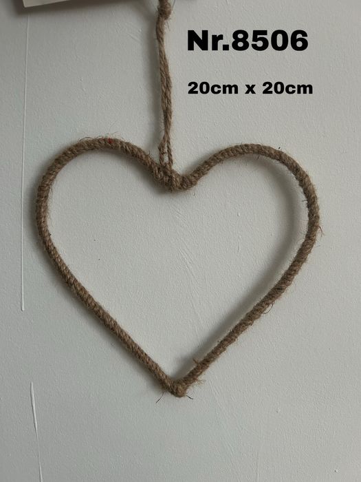 Zestaw 3 ramek, zawieszek z sznurka jutowego Serca nr.8506