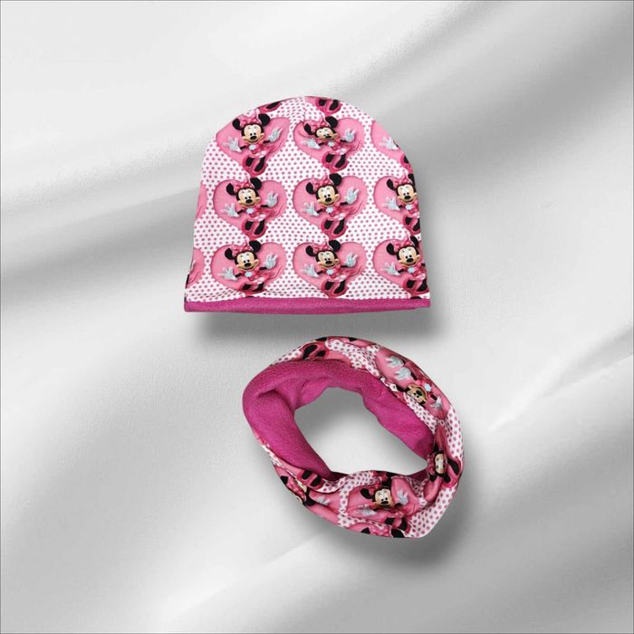 Komplet jesienny zimowy ocieplany czapka komin dla dziewczynki różowy