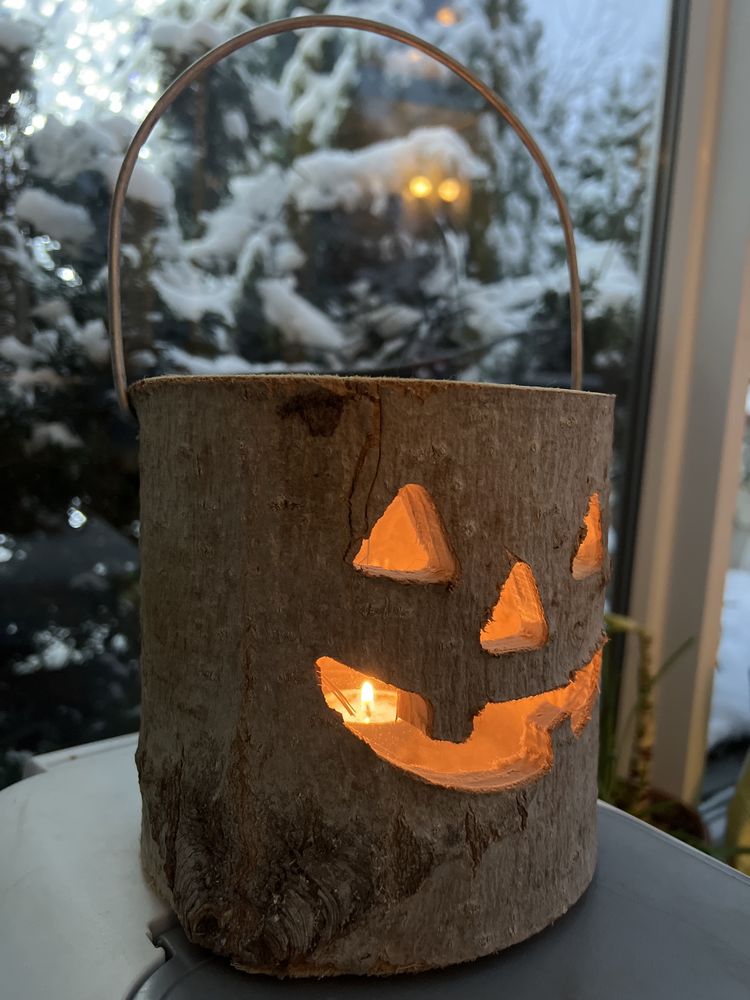 Lampion Halloween cudny handmade drewniany nowy