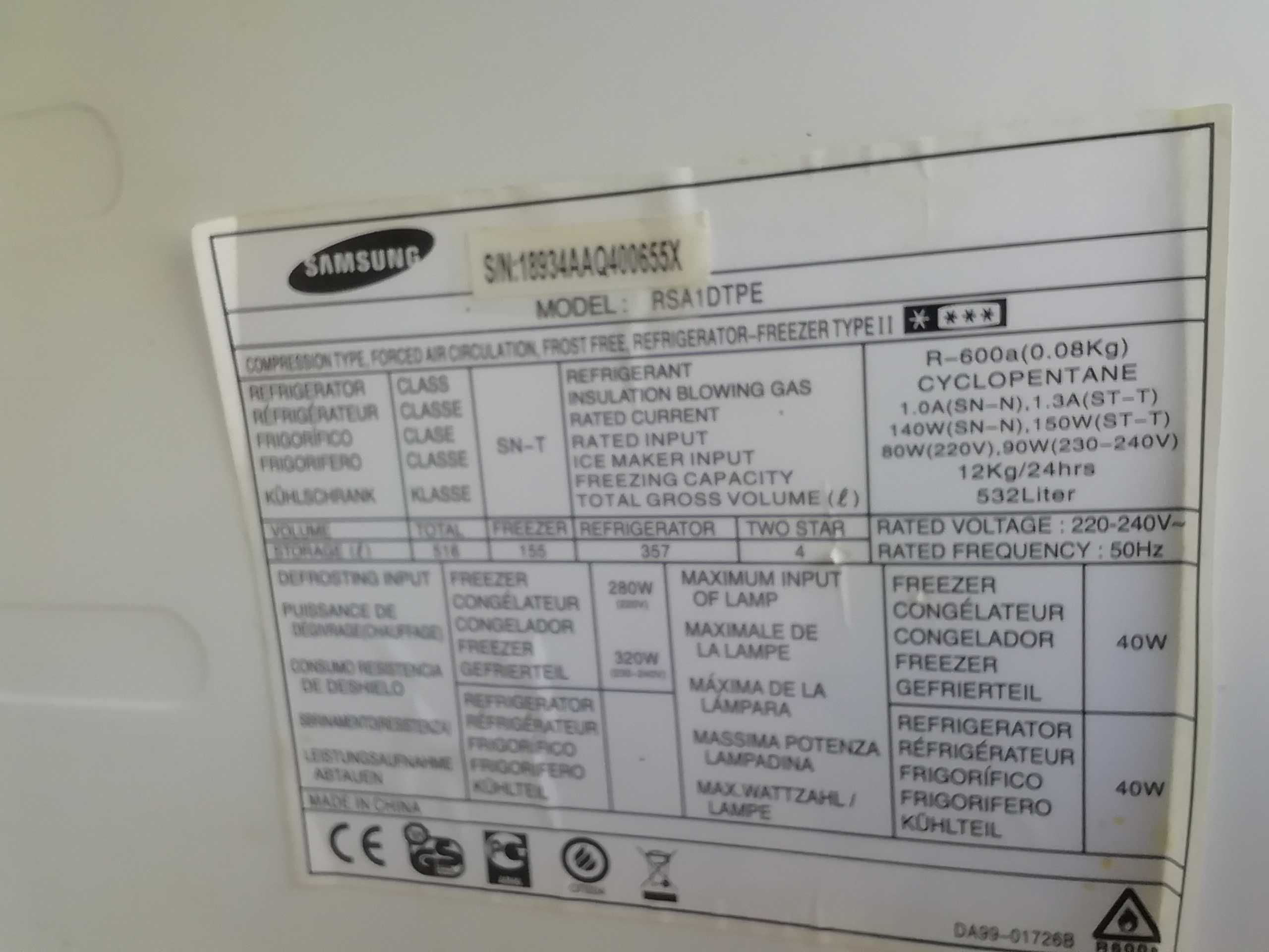 Lodówka Samsung Side RSA1DTPE (części).